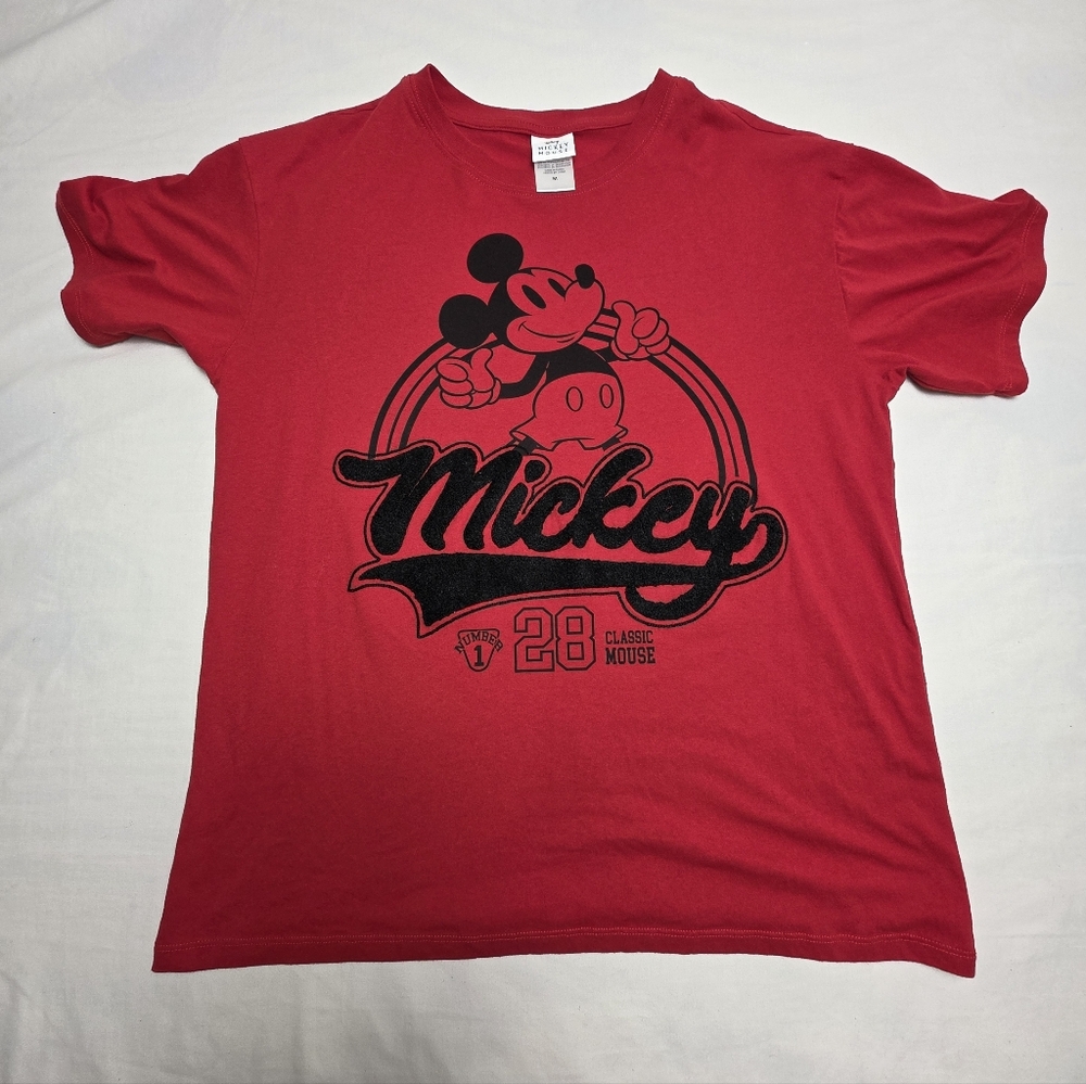 Disney Mickey Mouse Red T-Shirt With Flocking Print Size Men's M